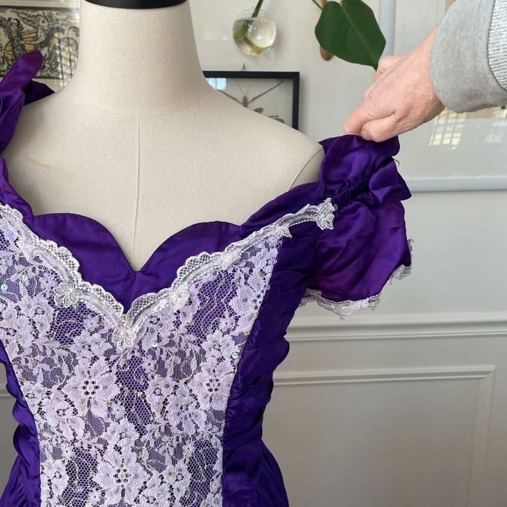 Vintage 80s Zum Zum Purple Little Bo Peep Prom Dress M 8 10 - Picture 2 of 9
